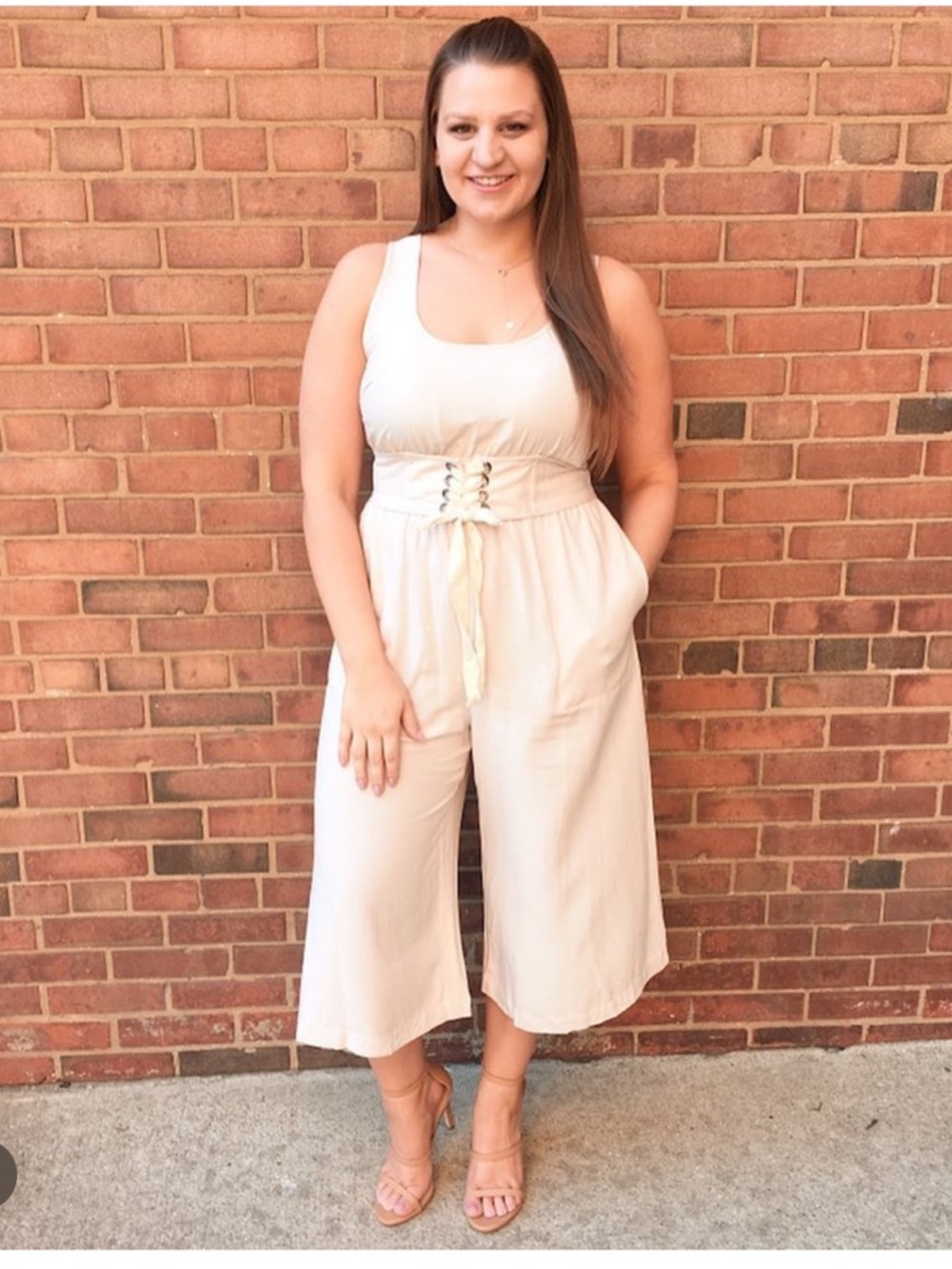 Lush beige Lace-Up Waist Jumpsuit